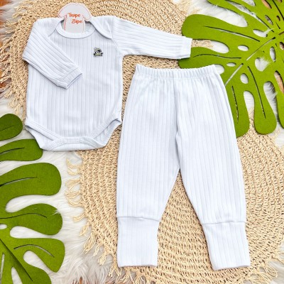 Conj. Body m/longa e Calça canelada - Branco